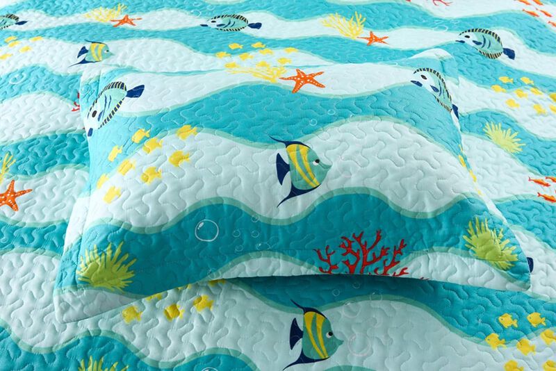 MarCielo Kids Beach Quilt Bedspread Set For Teens Girls Boys.