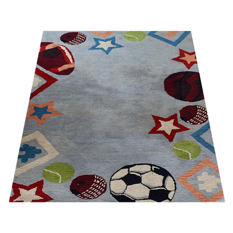 RUGSOTIC CARPETS HAND TUFTED WOOL ECO-FRIENDLY AREA RUGS  - 4'x6', Rectangle Shape, Light Blue, Kids Design, High Pile Thick Handmade Anti Skid Area Rugs for Living Room, Bed Room (K03010)