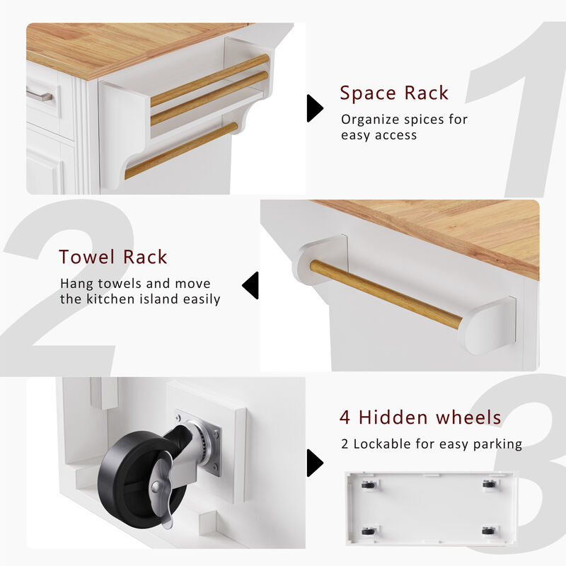 Merax Kitchen Island with Rubber Wood Drop Leaf