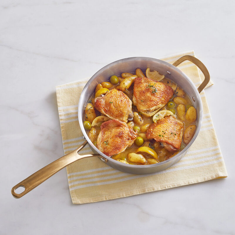 Martha Stewart Everyday 3.5 Quart Stainless Steel Saute Pan with Brass Handles and Lid
