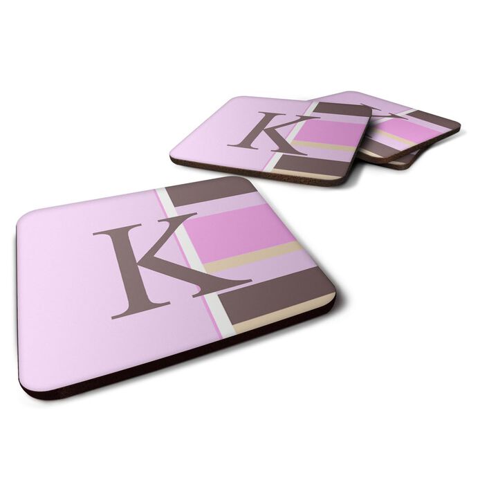 Caroline's Treasures CJ1005-KFC Monogram-Pink Stripes Foam Coasters (Set of 4), Initial Letter K, 3.5 H x 3.5 W, Multicolor