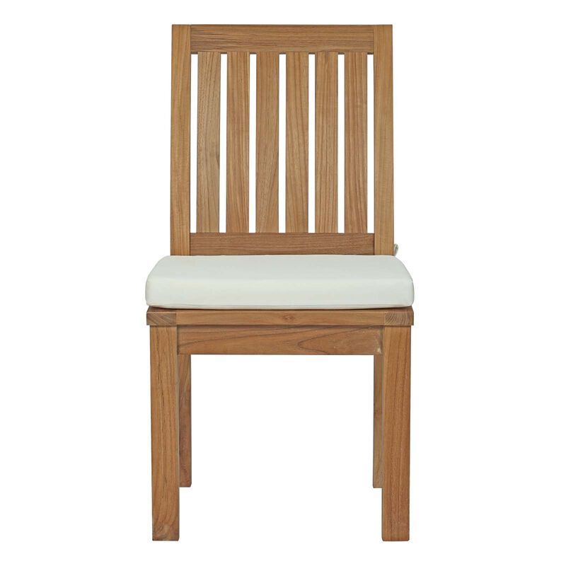 Modway EEI-2700-NAT-WHI Marina Premium Grade A Teak Wood Outdoor Patio, Dining Side Chair, Natural White