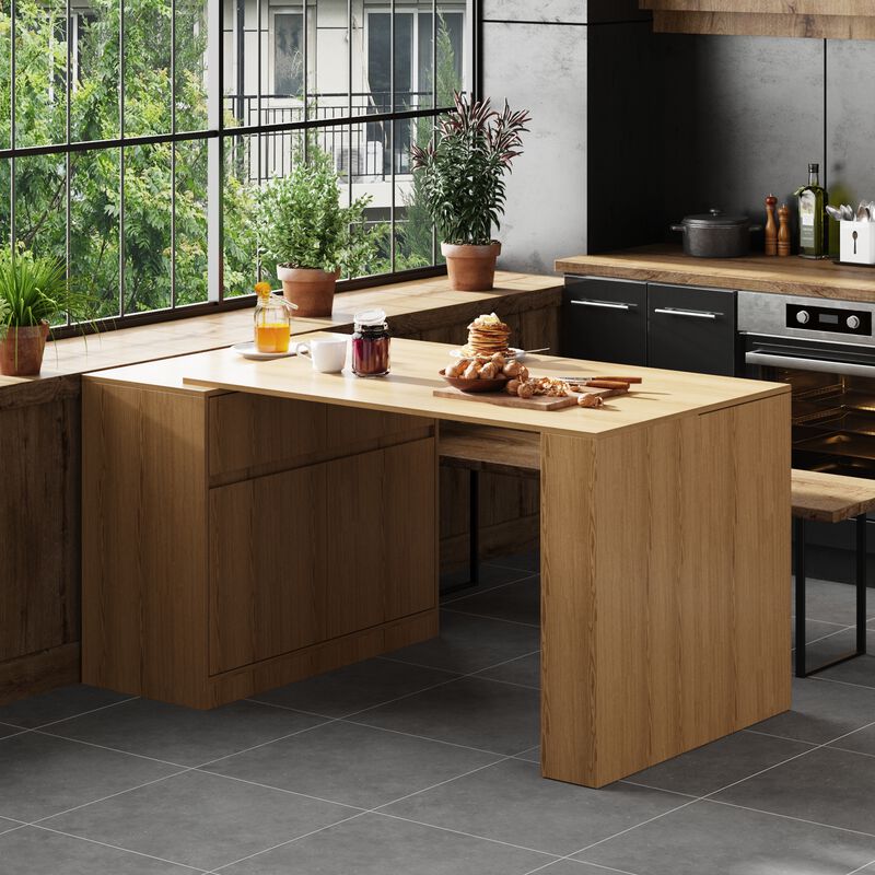 FUFU&GAGA Modern Kitchen Island Table with Ample Storage, 47.2'' Wide, (47.2" W x 35.4" D x 30.5" H), Brown