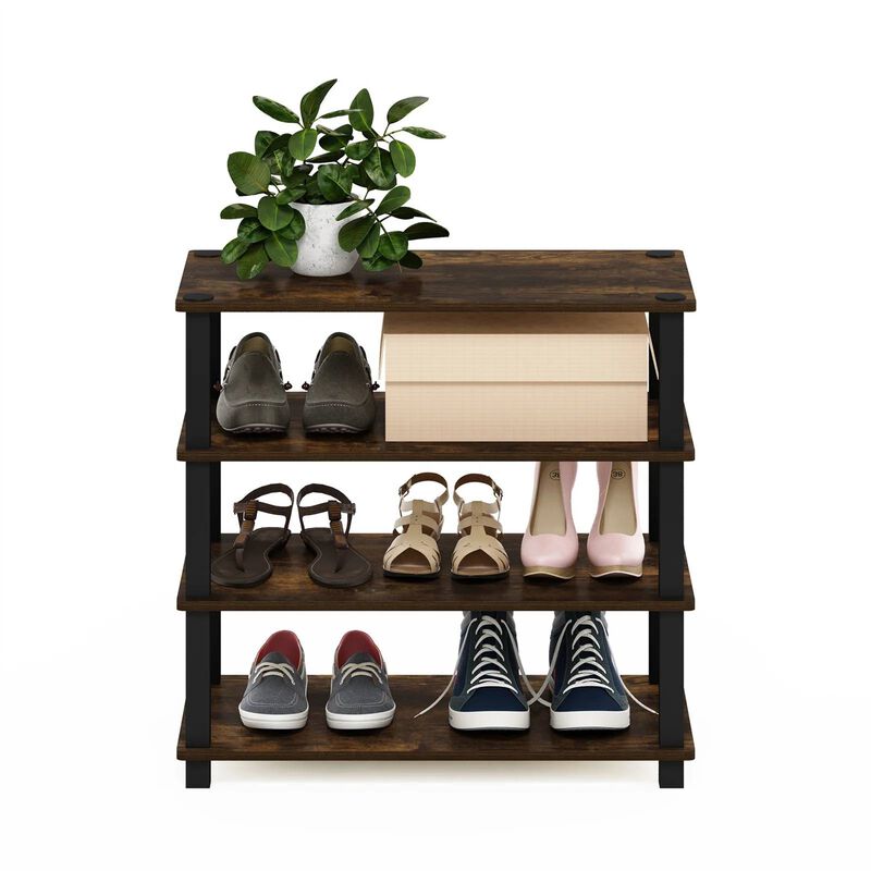Hivvago Stackable 4 Shelf Black Brown Wood Shoe Rack   Holds up to 12 Pair of Shoes