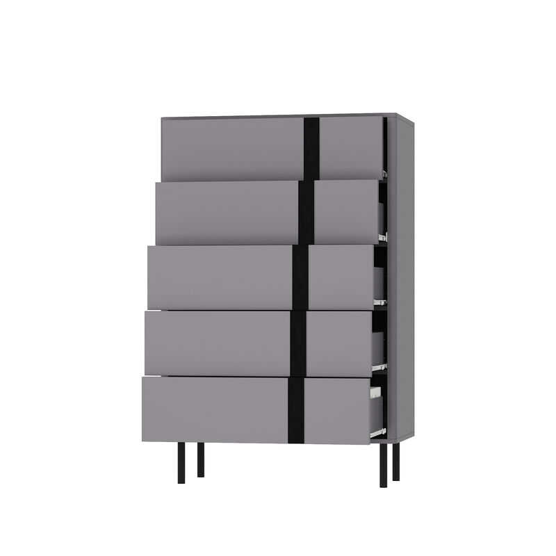 FUFU&GAGA Modern Gray Dresser with 5 Drawers, P2 MDF with Black Glass Accents (31.5" W x 47.2" H x 15.7" D), Gray