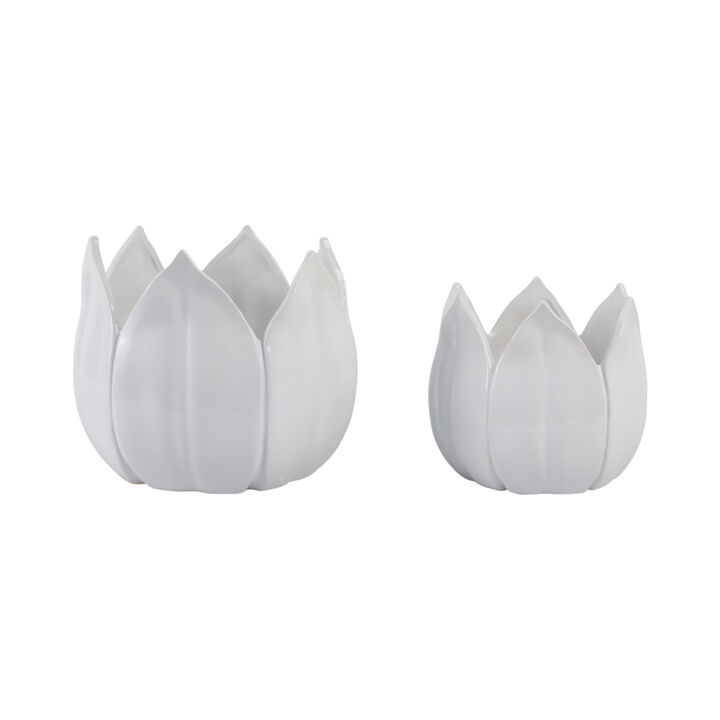 White Stoneware Petal Planters