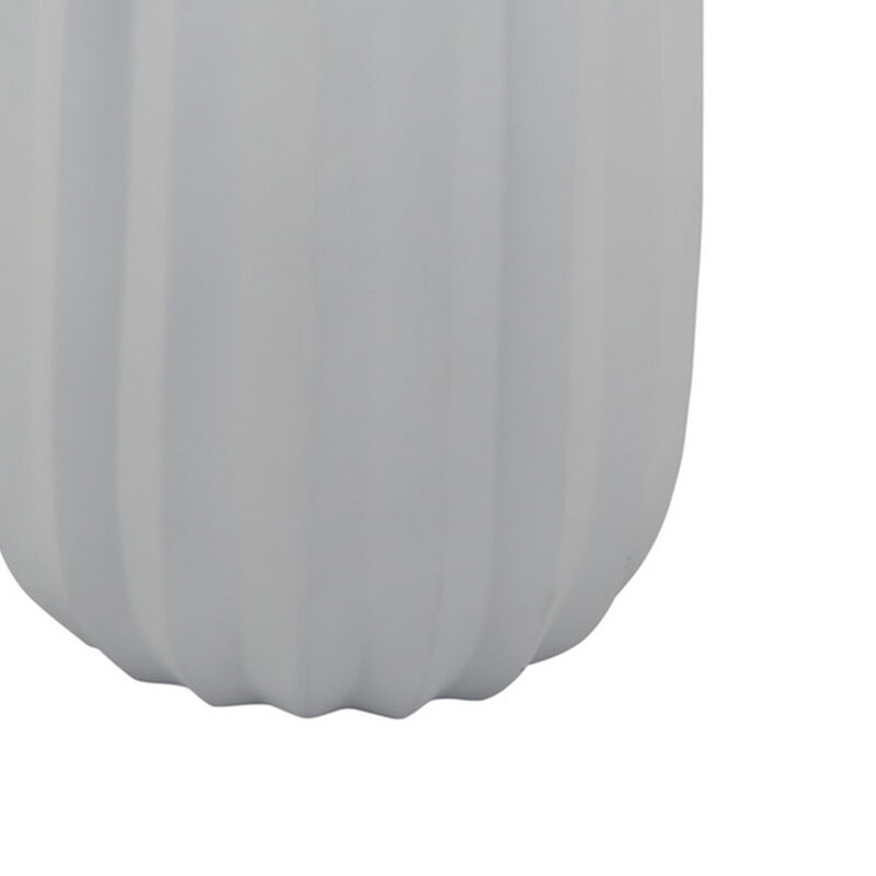 Rizie Vase with Ribbed Texture, 41 Inch Contemporary White Polyresin - Benzara