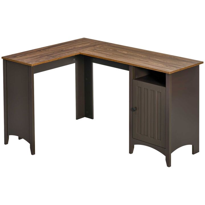 Coffee Walnut Workspace: L-Shaped Desk with Hutch and Storage