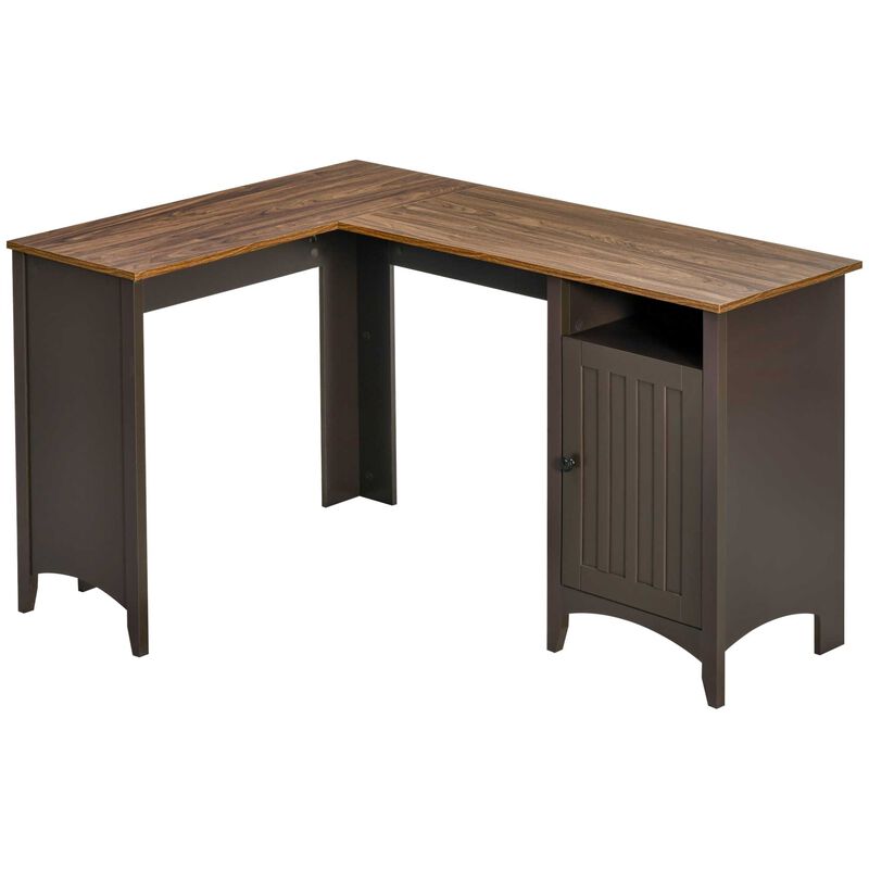 Coffee Walnut Workspace: L-Shaped Desk with Hutch and Storage