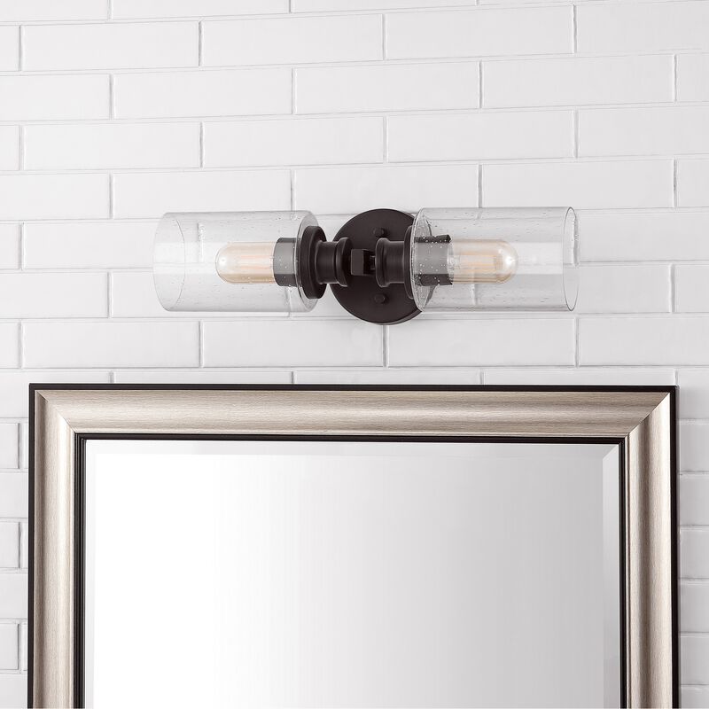 Jules Edison Cylinder Iron/Seeded Glass Farmhouse Contemporary LED Wall Sconce