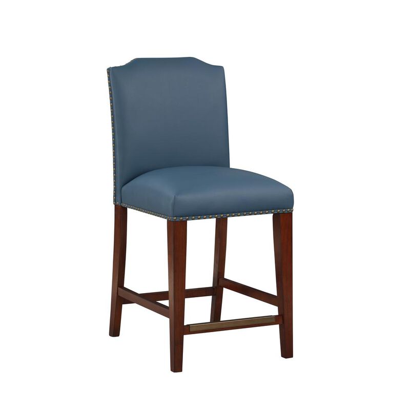 Comfort Pointe Bristol Stationary Blue Faux Leather Counter Stool with Nail Heads