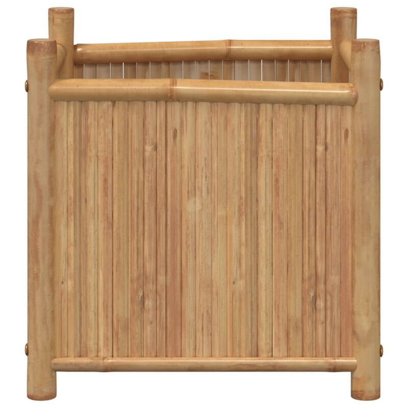 Outdoor Planter, Raised Design, 20 Inch Natural Brown Bamboo Finish - Benzara