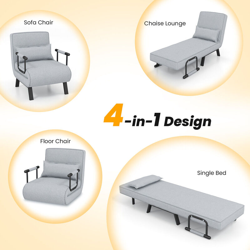 Folding 6 Position Convertible Sleeper Bed Armchair Lounge Couch with Pillow