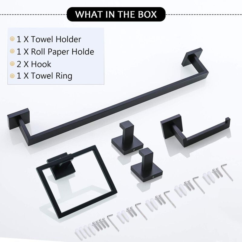5 Pieces Bathroom Hardware Accessories Set Towel Bar Set Wall Mounted, Stainless Steel