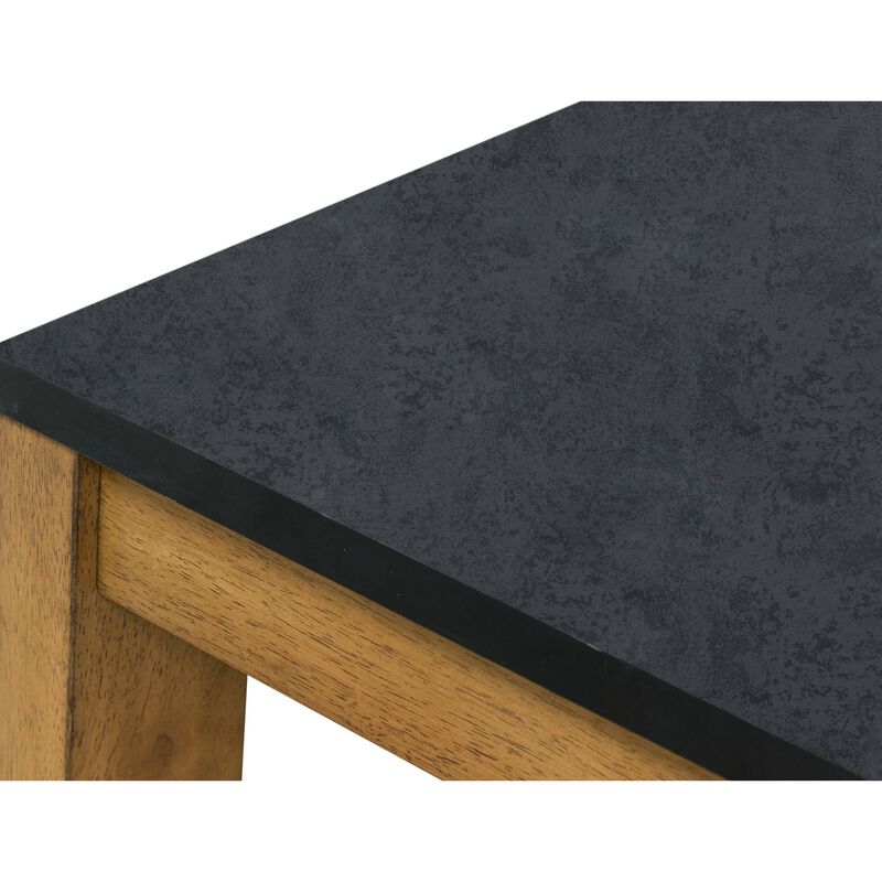 Enty Side End Table, Classic Faux Stone Top, 22 Inch Light Brown Wood - Benzara