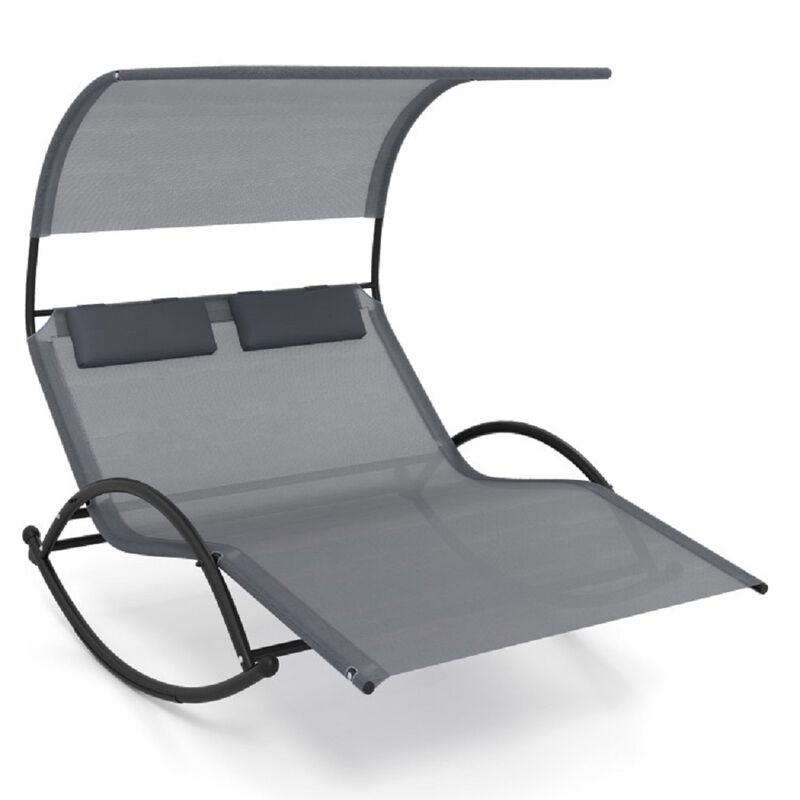 Outdoor Dual Rocker Sunbed – 2-Person Canopied Patio Lounger with Detachable Headrests