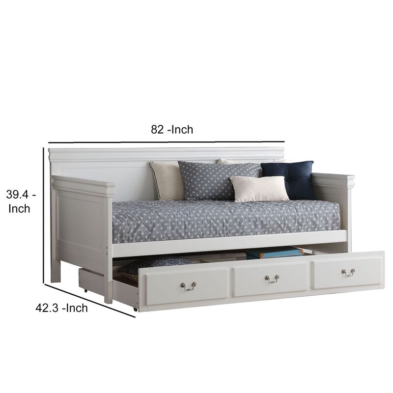 Piya Transitional Wooden Day Bed with Beveled Edges, White-Benzara
