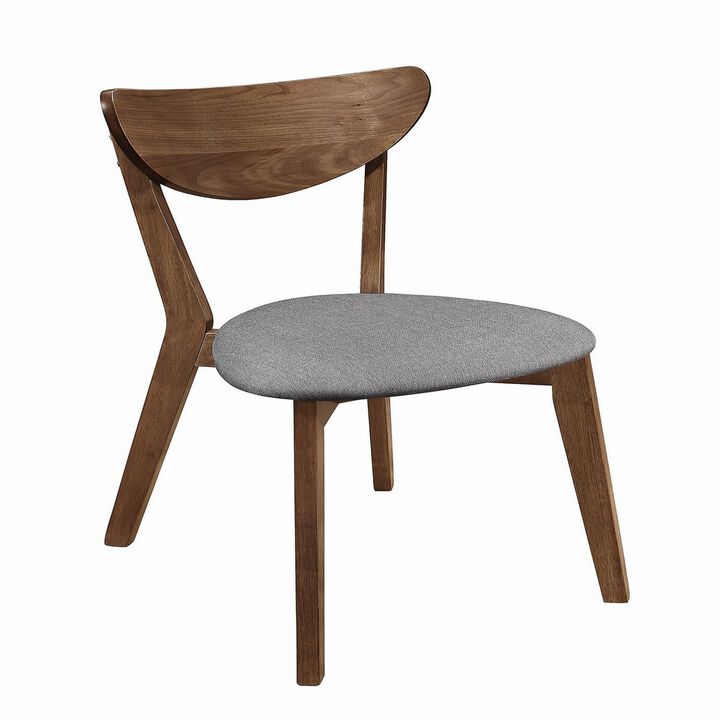 Wooden Plectrum Shape Padded Seat Dining Chair, Set of 2, Brown and Gray-Benzara