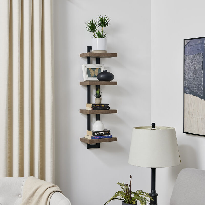4-Tier Slim Ladder Bracket Floating Metal Frame Wall Shelves