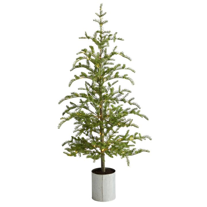 Nearly Natural 5.5-ft Pre-Lit Pine Artificial Christmas Tree in Decorative Planter with 150 Lights