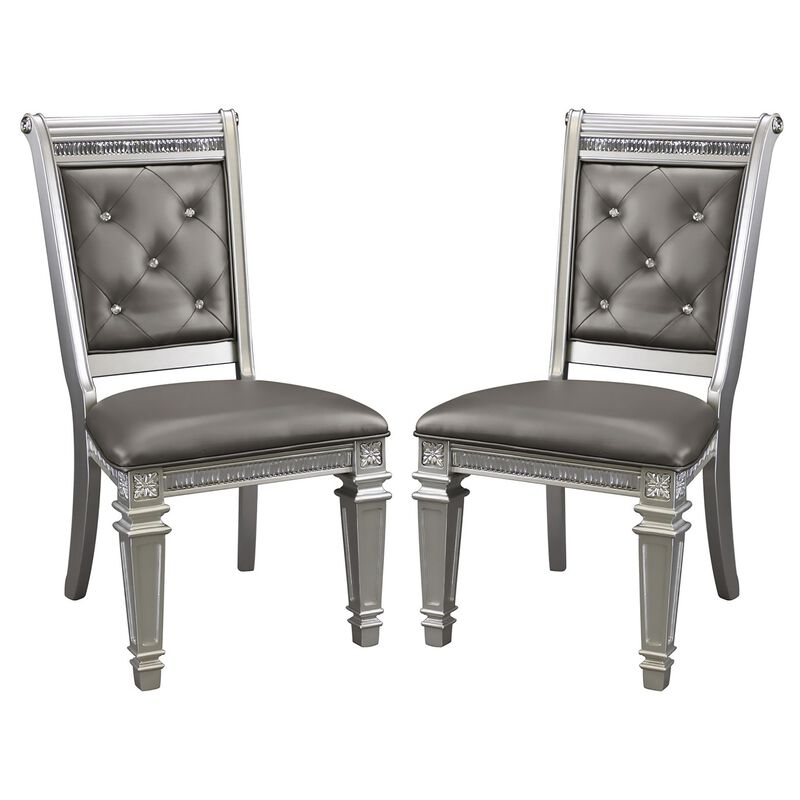 Faux Leather Upholstered Side Chair, Gray And Silver, Set of 2