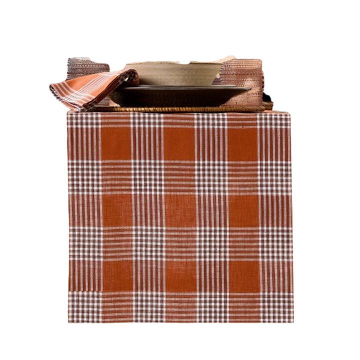 Solino Home 100% Pure Linen Table Runner | Glen Check Harvest Plaid