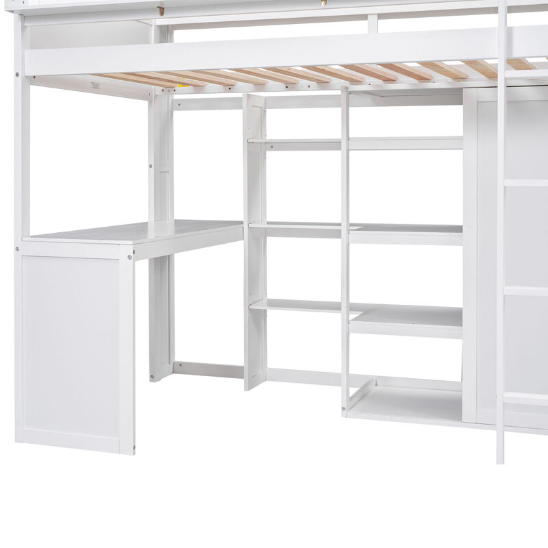 Merax Loft Bed with Wardrobe