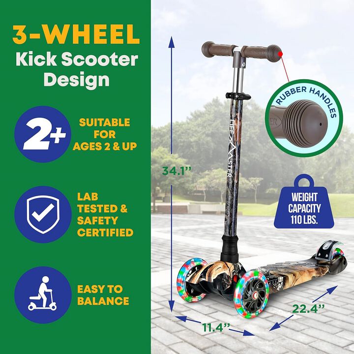 Kids Scooter – Children and Toddler 3 Wheel Kick Scooter – LED Wheel Lights Illuminate When Rolling– Adjustable Handlebar – Indoor and Outdoor