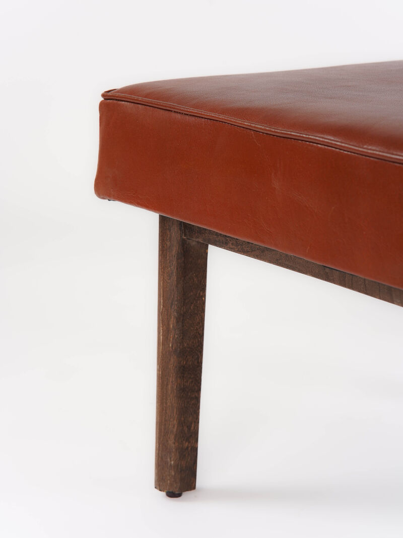 Handmade Eco-Friendly Geometric Buffalo Leather & Wood Black Square Ottomon Stool 24"x24"x16" From BBH Homes
