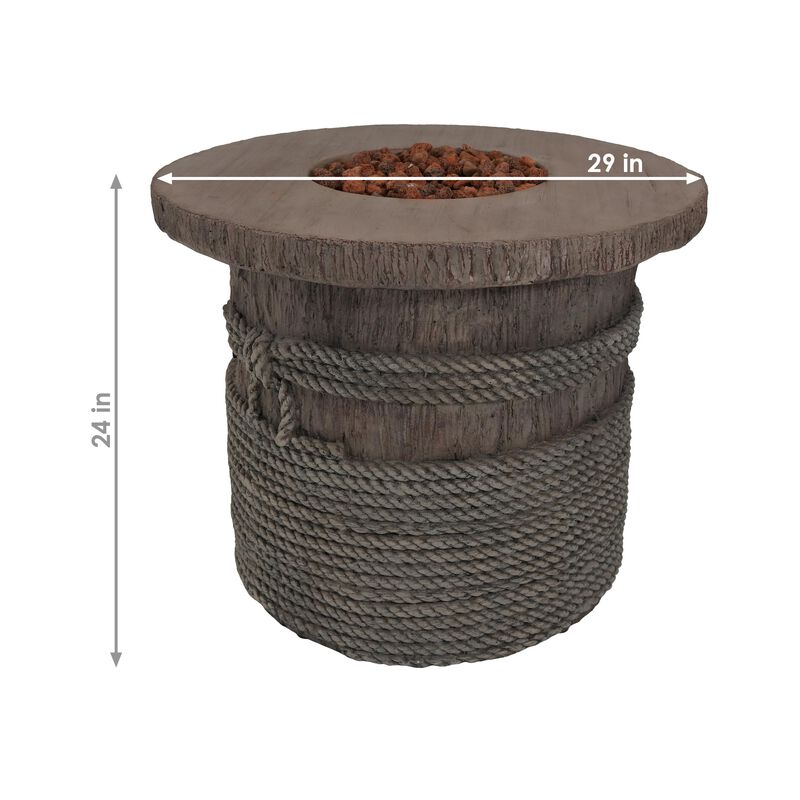 Sunnydaze 29 in Faux Rope Barrel Propane Gas Fire Pit Table with Lava Rocks