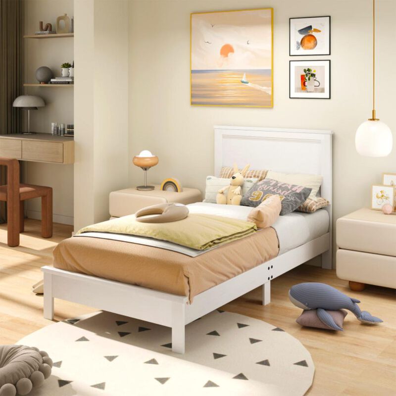 Hivvago Twin Size Wooden Bed Frame with Headboard and Slat Support