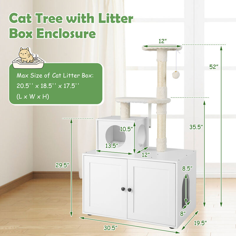 Cat Tree with Litter Box Enclosure with Cat Condo