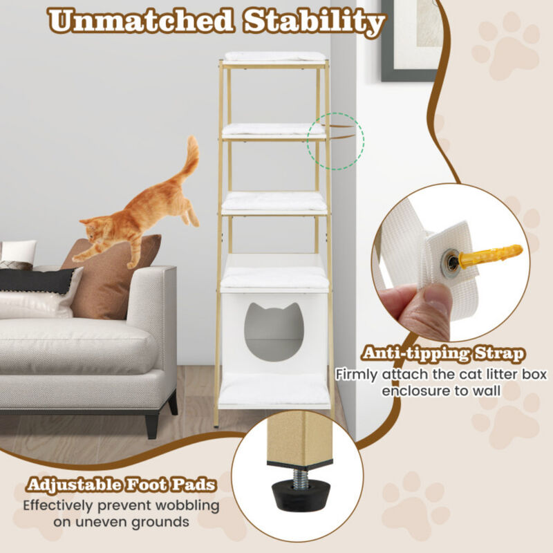 Large Cat Litter Box Enclosure with Storage and Ladder Shelf