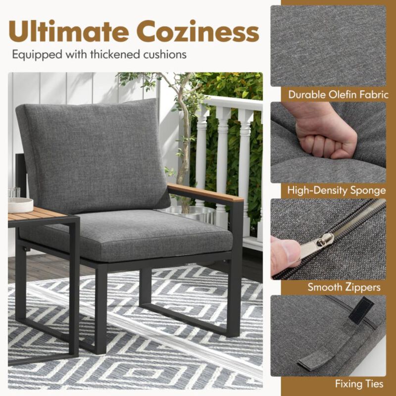 Hivvago 3 Pieces Aluminum Frame Weatherproof Outdoor Conversation Set with Soft Cushions