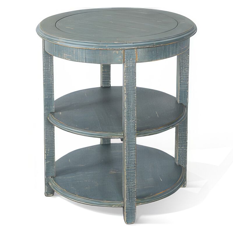 Rena Side End Table, 2 Shelves, 24 Inch Seagrass Green Mahogany Wood - Benzara