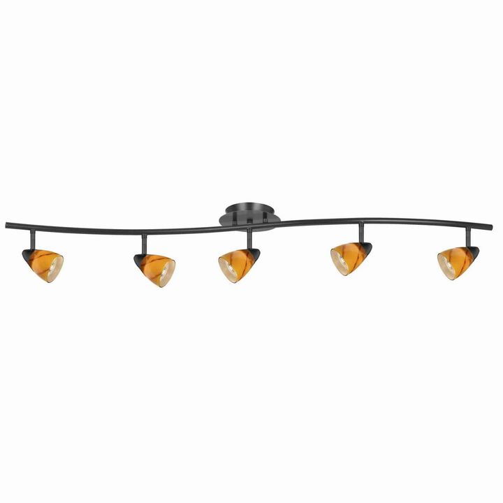 5 Light Glass Shade 120V Metal Track Light Fixture, Black and Yellow - Benzara
