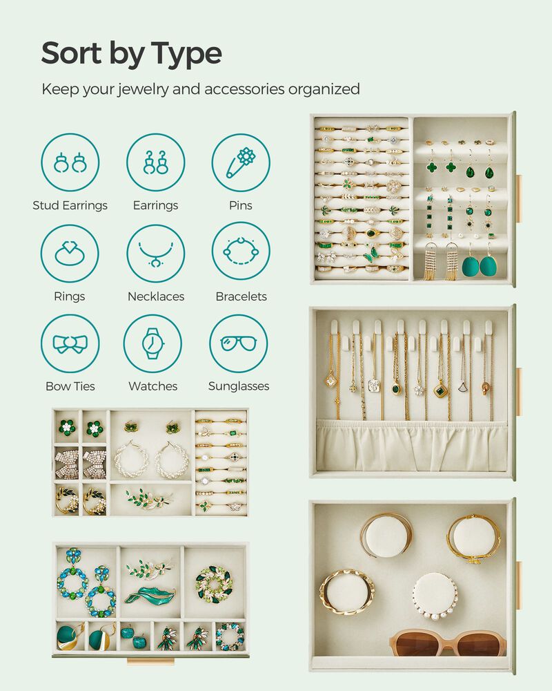 Elegant 5-Layer Jewelry Box with Glass Window, Vertical Storage Space, and Large Mirror