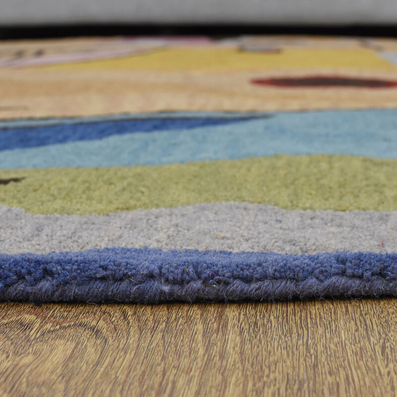 RUGSOTIC CARPETS HAND TUFTED WOOL ECO-FRIENDLY AREA RUGS  - 8'x8', Round Shape, Multicolor, Geometric Modern Design, High Pile  Handmade Anti Skid Area Rugs for Living Room, Bed Room (K00S16)