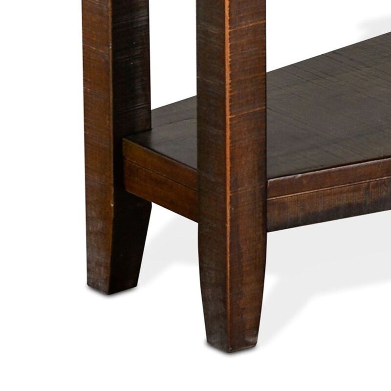Flint Chairside Table with Shelf, 24 Inch Angled Dark Brown Mahogany - Benzara