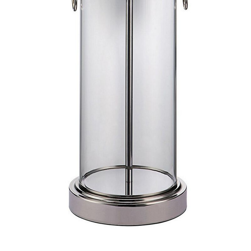 Axie 28 Inch Table Lamp, Glass Stand, Empire Shade, Metal, Nickel Finish-Benzara