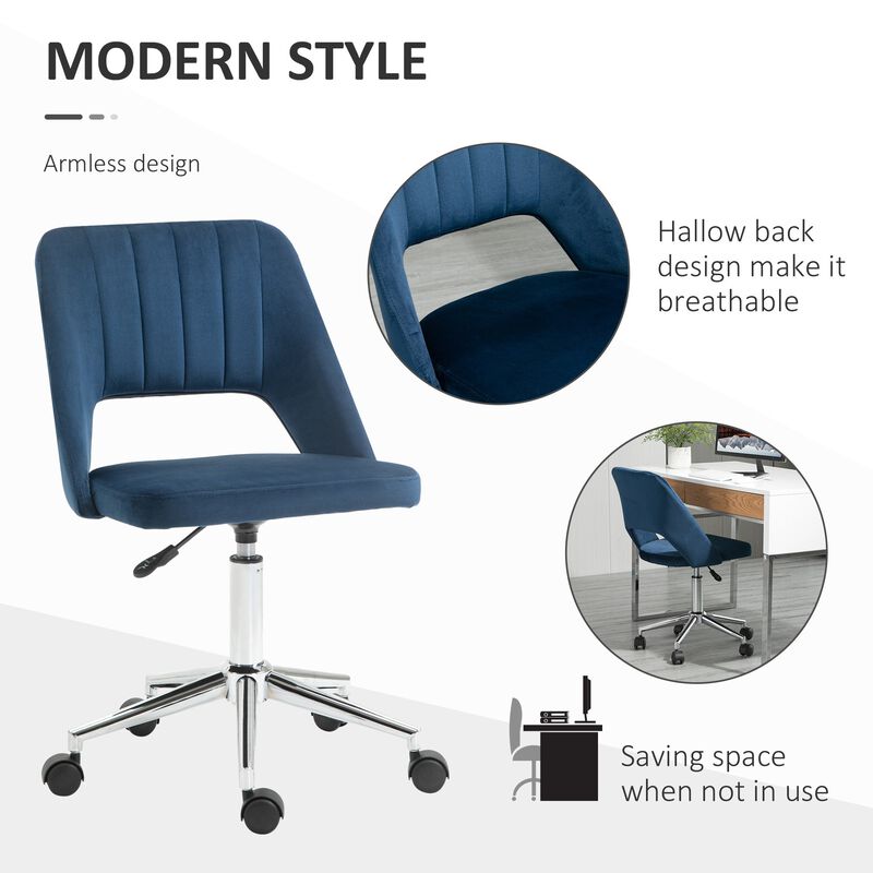 Blue Velvet Office Chair: Executive Mid Back with Thick Padding