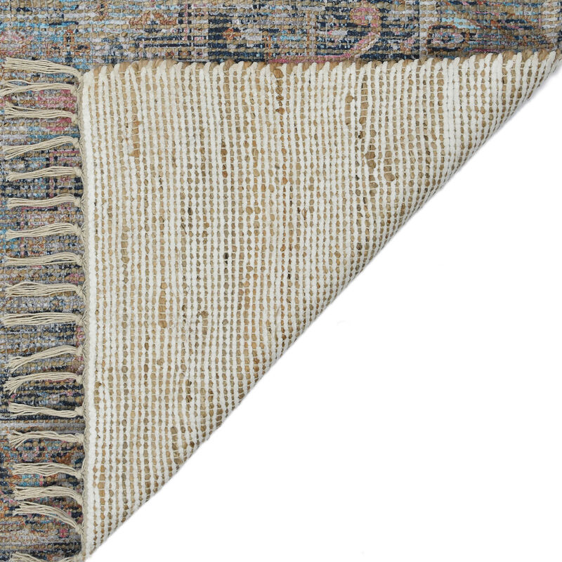 Prairie Farmhouse Oriental Hand-Woven Light Blue/Pink Area Rug, 5' X 7'6"