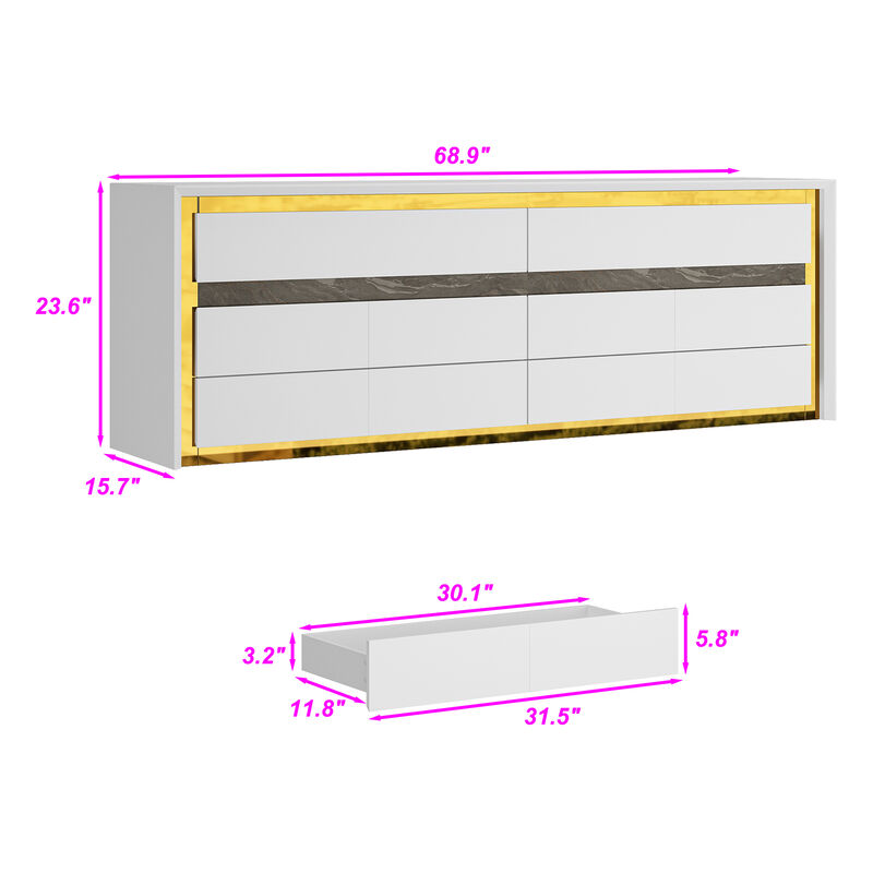 FUFU&GAGA 68.9" Modern Dresser with 6 Drawers,  (68.9" W x 15.7" D x 23.6"H), White