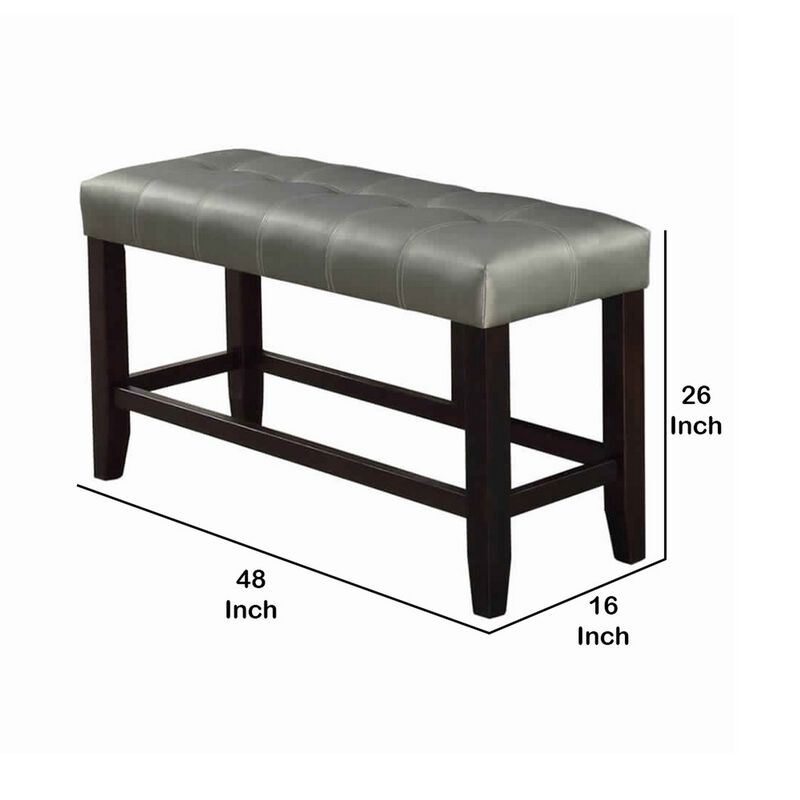 Tufted High Bench With Tapered Legs Silver and Brown-Benzara