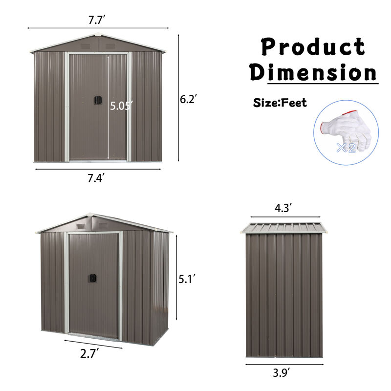 8FT X 4FT Outdoor Metal Storage Shed