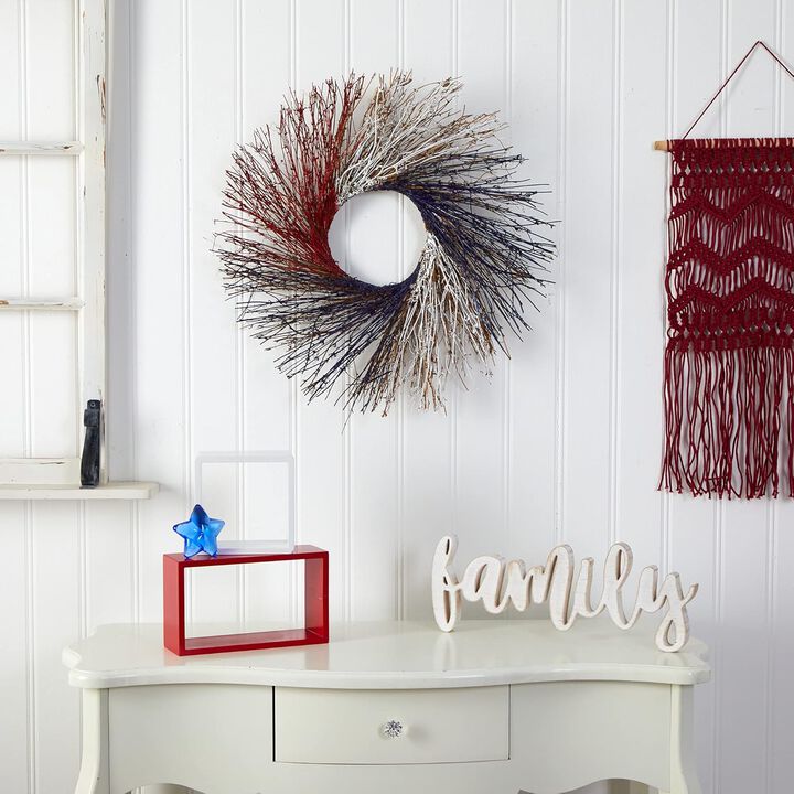 Hivvago 24" Americana Twig Wreath Red White and Blue