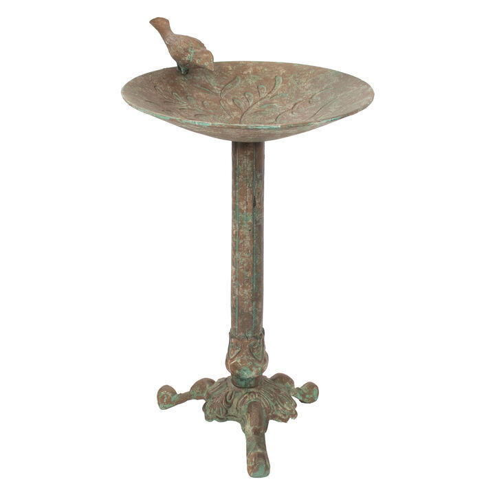Sunnydaze Ivy and Sage Metal Bird Bath - Rustic Patina - 12.25 in