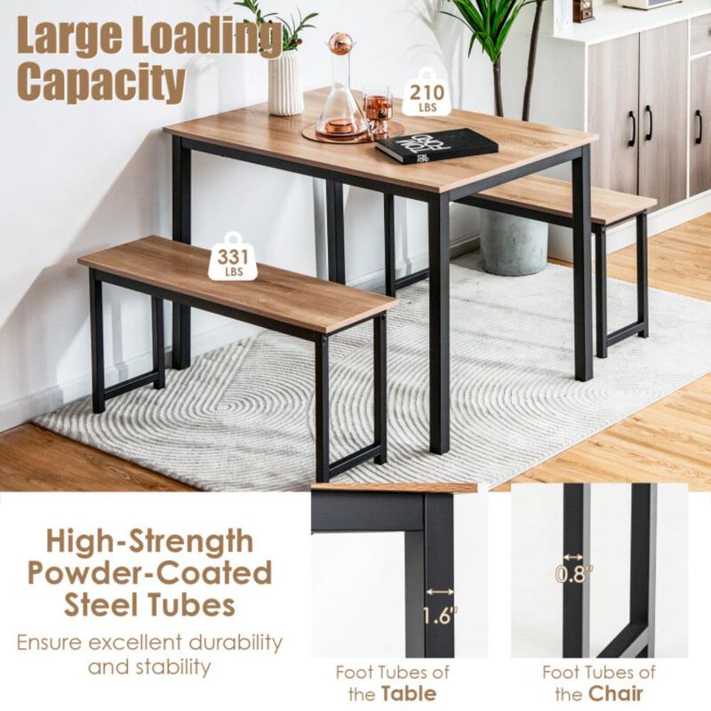 Hivvago 3 Pieces Dining Table Set with 2 Benches for Dining Room Kitchen Bar