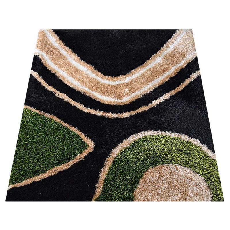 RUGSOTIC CARPETS HAND TUFTED SHAG POLYESTER ECO-FRIENDLY AREA RUGS  - 5'x8', Rectangle, Black, Contemporary Modern Design, High Pile Thick Handmade Anti Skid Rugs for Living Room K00046