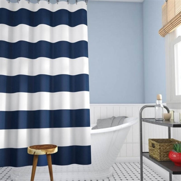 Ocean Striped Shower Curtain Polyester Fabric for Bathroom Refresh